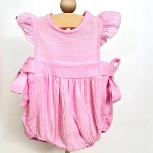 NWOT Baby Pink Muslin Flutter Romper with Side Ties